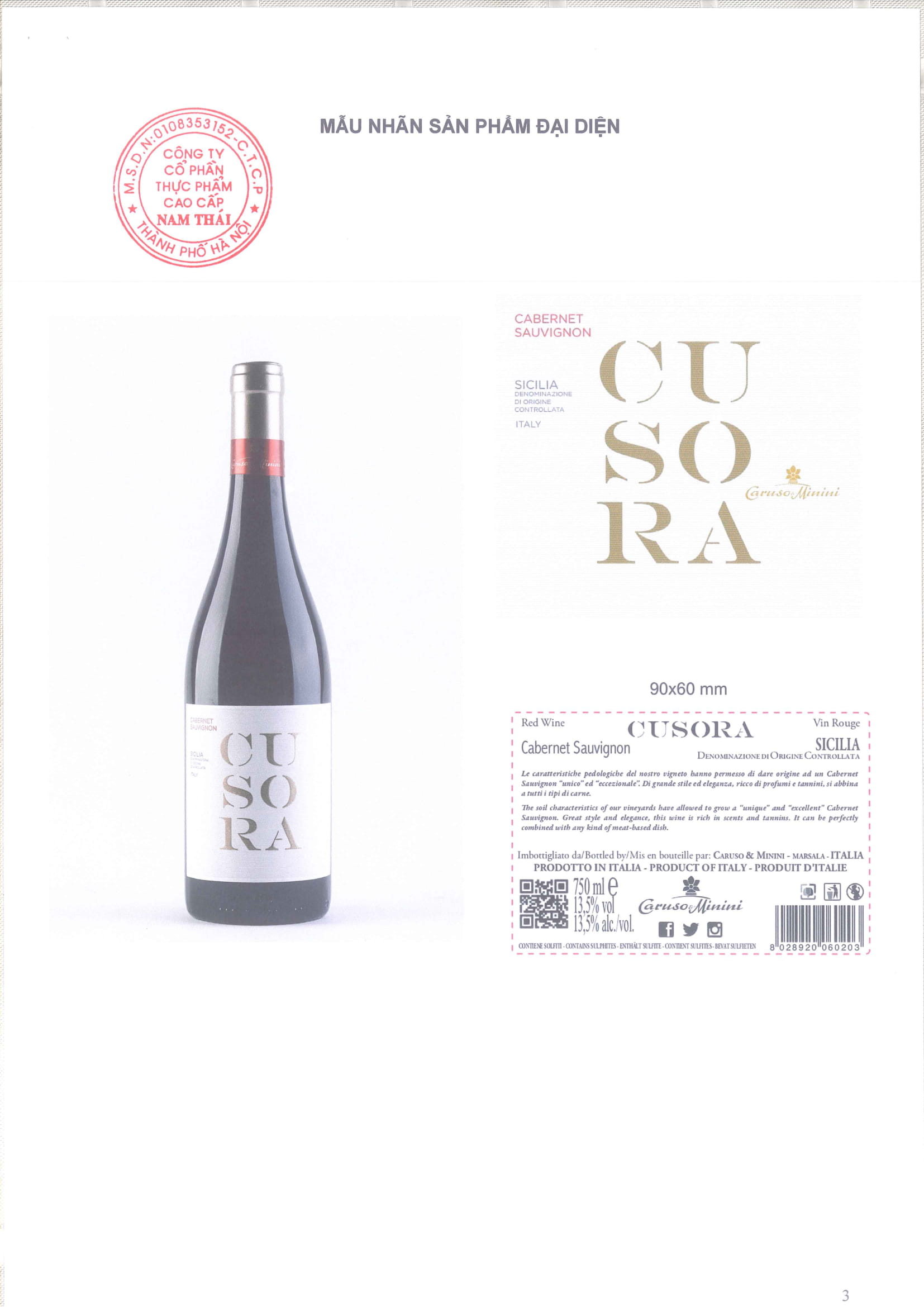 VANG ĐỎ CUSORA CABERNET SAUVIGNON  