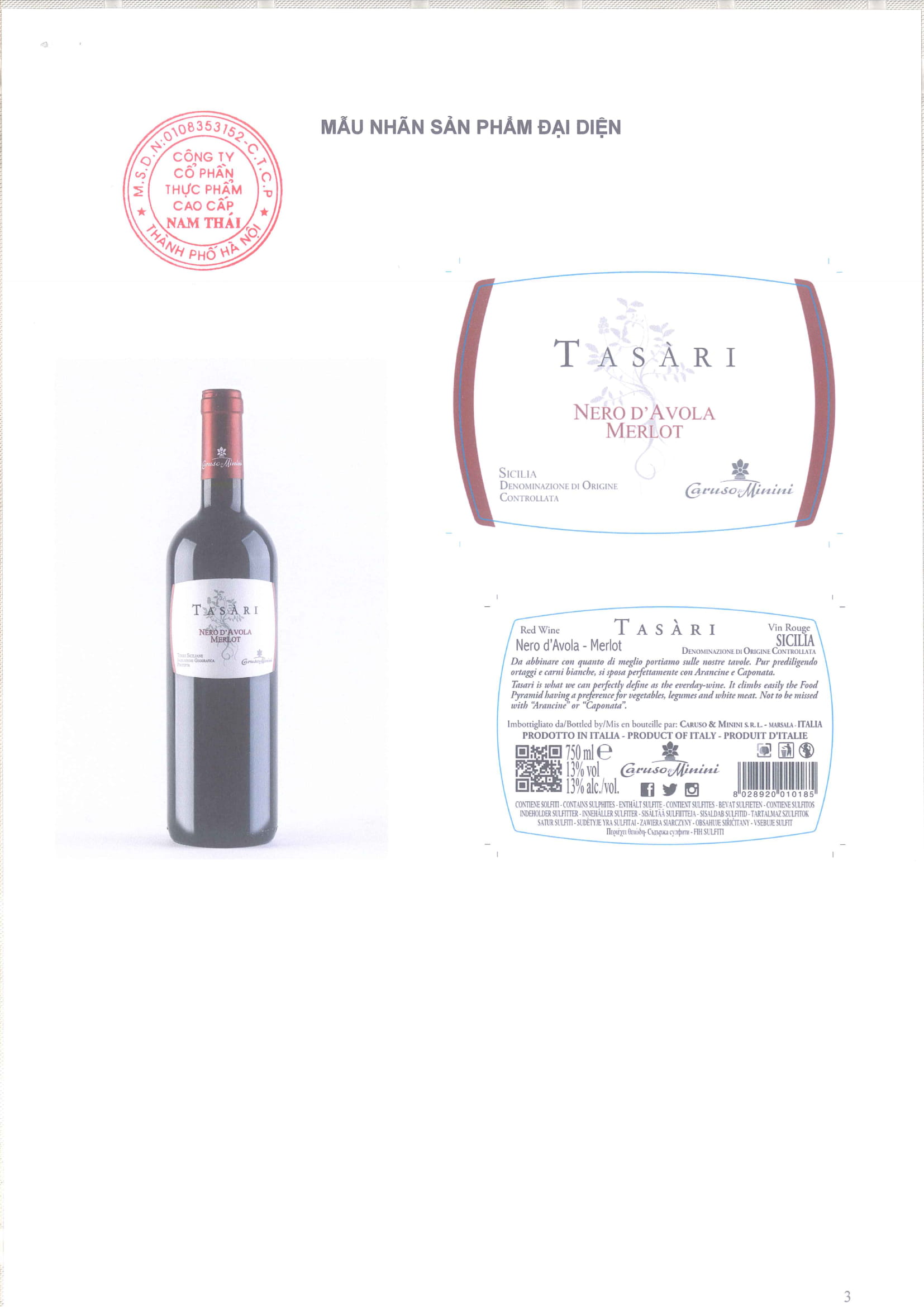 VANG ĐỎ TASÀRI NERO D'AVOLA MERLOT 